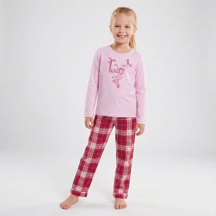 La-V pyjama set voor meisjes met geruite flanel broek rood 152-158
