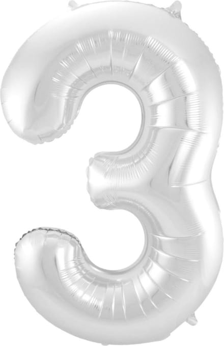 Ballon Cijfer 3 Jaar Zilver 36Cm Verjaardag Feestversiering Met Rietje
