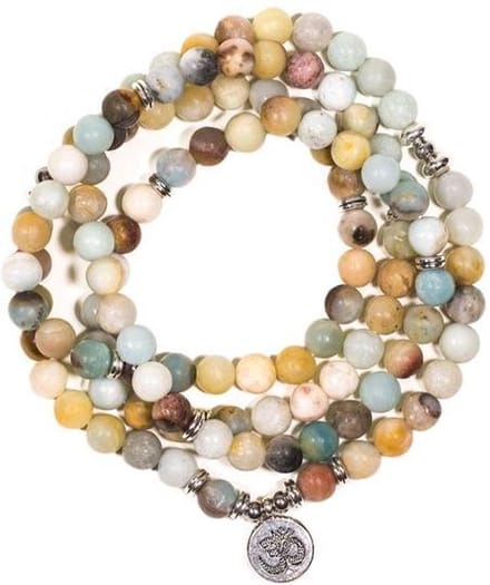 Yogi & Yogini naturals Mala amazoniet elastisch met ohm (8mm)