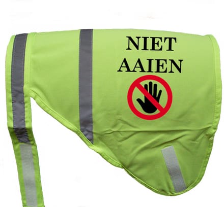 Hondenhesje "NIET AAIEN", Maat L, Kleur Geel
