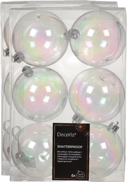 Decoris kerstballen - 18x stuks - 8 cm - transparant parelmoer -kunststof -kerstversiering