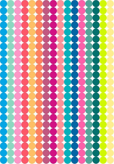 Stippen Stickers 16 kleuren - 1104 Stickers - 3 Stickervellen - Kleurcodering