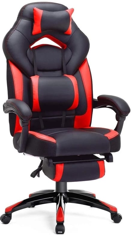Luxe Gamestoel - Met Hoofdkussen - Kunstleer - Zwart & Rood