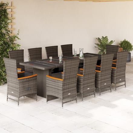 vidaXL - 11-delige - Tuinset - met - kussens - poly - rattan - grijs
