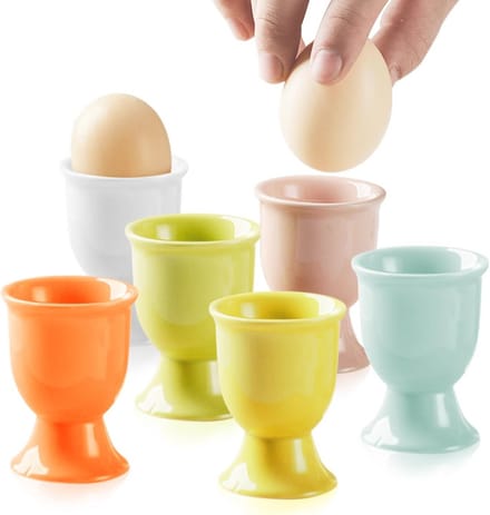 Set van 6 Kleurrijke Keramische Eierdopjes voor Ontbijt