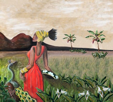 Behang staal Sunset Lady
