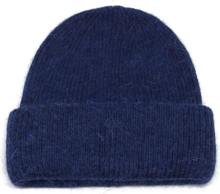 Donkerblauw wollen damesmuts - wintermuts one size met brede rand - wol/acryl - dames - blauw STUDIO Ivana