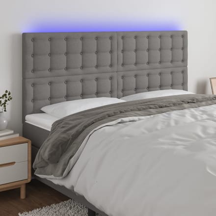 vidaXL - Hoofdbord - LED - 200x5x118/128 - cm - stof - donkergrijs