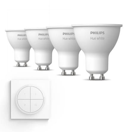 Philips Hue Uitbreidingspakket - GU10 - met 4 Spotjes - Warmwit Licht - Incl. 1 Hue Dial Switch (Wit) - Hue White