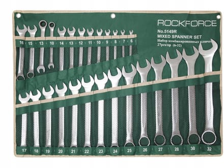 Rock Force RF-5149R - Ringsleutelset - 27-delig - Chroom-Vanadiumstaal - Zwart - Satijnafwerking