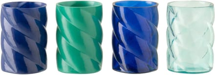 J-Line windlicht - glas - azuurblauw/blauw - small - set van 4