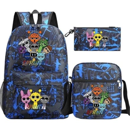 Grote schooltas met schouderband; studenten etui set van drie delen Three-piece set