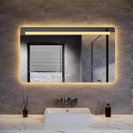 Grote Badkamerspiegel met Verlichting, Make-up Spiegel en Stopcontact