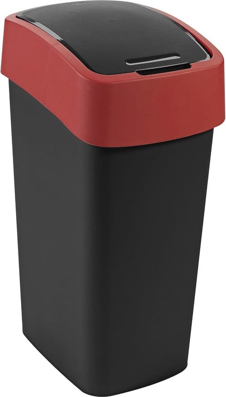 Afvalemmer met Flipdeksel 50L - Zwart/Rood, Plastic, Compact 35x25x10 cm