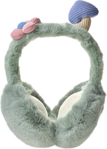 Clayre & Eef Oorwarmers Kinderen one size Groen Pluche Paddenstoelen