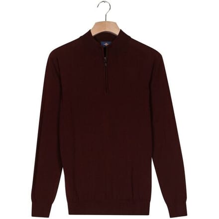 Baileys Trui Half Zip Single Knit Merino Wool Dark Mauve / male