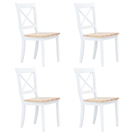 vidaXL - Eetkamerstoelen - 4 - st - massief - rubberwood - naturel - en - wit