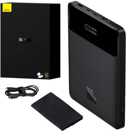 Externe Batterij Baseus Blade Ultrathin, 20000mAh, 100W, QC + PD, 2 x USB-A - 2 x USB-C, Zwart PPBL000201