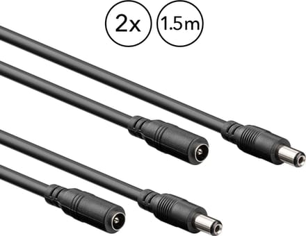 2 x Verlengkabel met DC plug - 1,5 meter - 5,5 x 2,1 mm - 12V / 24V 3A