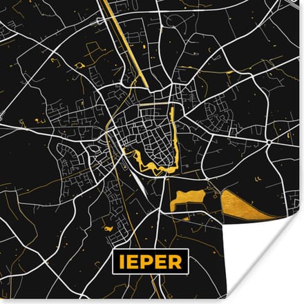 Poster Kaart - Ieper - Stadskaart - Plattegrond - Goud - 75x75 cm
