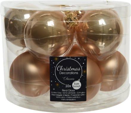 Decoris Kerstballen set - 10x stuks - glas - toffee bruin - 6 cm - glans/mat - kerstversiering