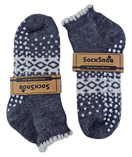 Thermische laag uitgesneden wollen antislip pantoffelsokken voor dames - Houtskool