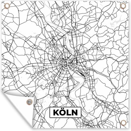 Tuindoek Köln - Plattegrond - Stadskaart - Kaart - 100x100 cm