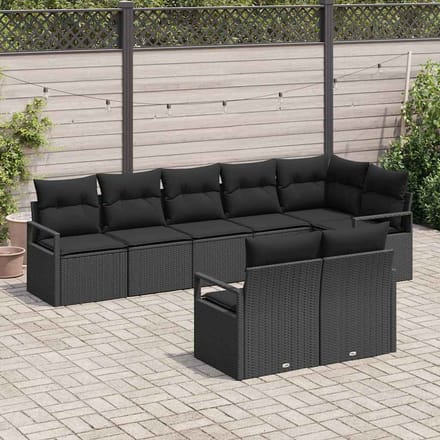 vidaXL Tuinbank Set met kussen met opslag 8 pcs Zwart poly rattan