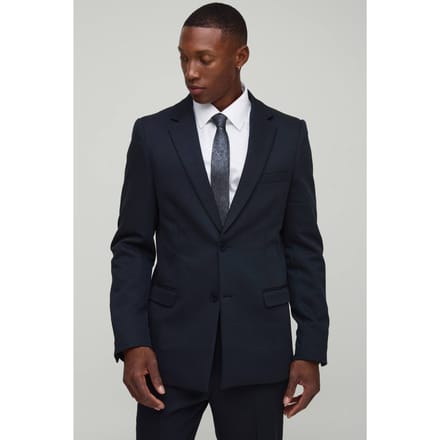Slim Fit Single Breasted Twill Blazer | Navy | Size 48