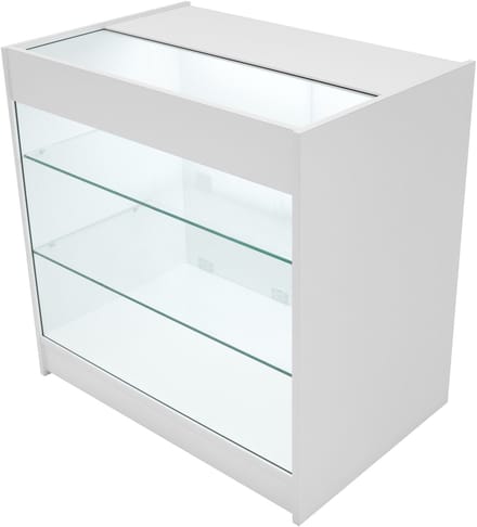 K900 led winkelbalie - wit - 90x60x90 cm - 3 glazen displayplanken
