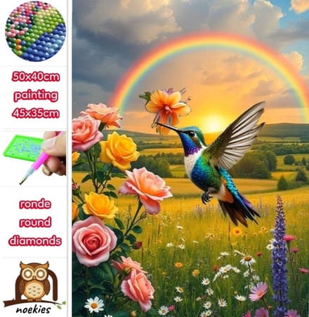 50x40cm Diamond Painting vogel regenboog (rond) nr 131
