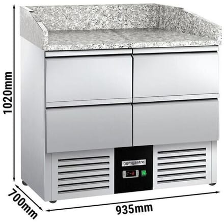 GGM Gastro Pizzakühltisch PREMIUM - 935x700mm - 4 Schubladen Zilver