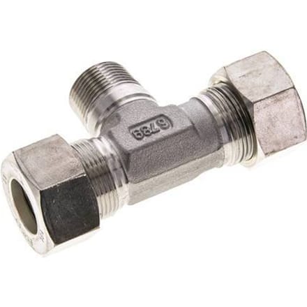 18L & M22x1.5 (con) RVS T-stuk Knelfitting Buitendraad 315bar ISO 8434-1