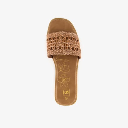 Dames slippers met gevlochten band bruin - Maat 41