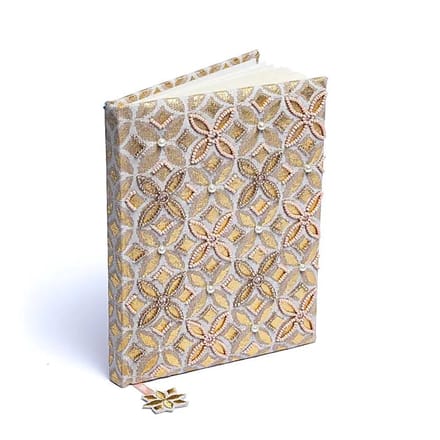 Notitieboek fluweel beige/goud met Bloem des Levens