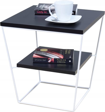 FutuStal V Serie - Staal Stolik - Vierkant - 43 cm - Wit Mat - Zwart Blad
