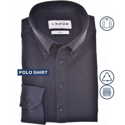 Ledûb Slim Long Sleeve Polo Jersey Stretch Donker Blauw / male