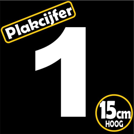 Jerma - Plakcijfer - 1 - sticker - 15 cm - Hoog - Wit - Plasticfolie - Zelfklevend - Binnen - Buiten