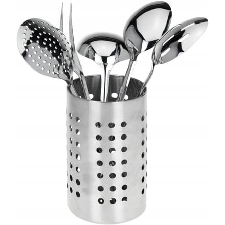 Set d'ustensiles de cuisine en acier inoxydable 6 pièces avec support argenté