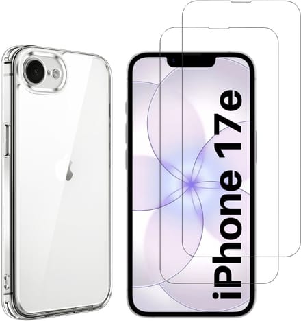 Hoesje geschikt voor iPhone 17e backcover siliconen Transparant en 2 stuks Screenprotector Gehard Glas
