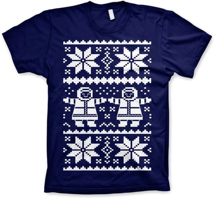 Heren Tshirt -M- Retro X-Mas Knit Pattern Blauw