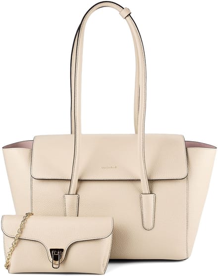 COCCINELLE Leren shopper schoudertas Double Beat Grained Leather Handbag Sandshell beige