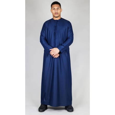 Marineblauwe Thobe Emirati Islamitische Jubba Robe Eid Tassel Regular Fit voor heren