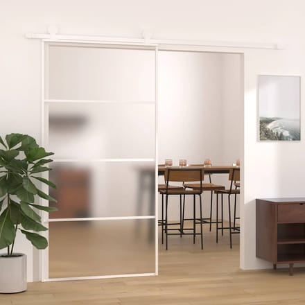 vidaXL - Schuifdeur - 102,5x205 - cm - mat - ESG-glas - en - aluminium - wit