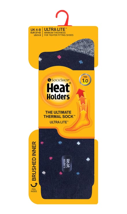 Heat Holders Dames Ultra Lite thermo geklede sokken - Navy Spots (Bes)