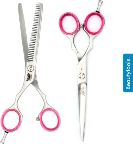 BEAUTYTOOLS Set Linkshandige Kappersschaar + Uitdunschaar/ Effileerschaar - SilverCut (5.5 Inch) - (RLS-2830)