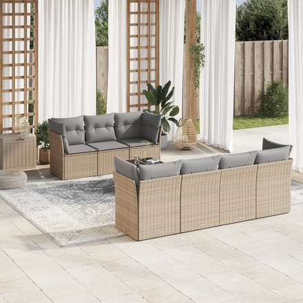 vidaXL - 8-delige - Loungeset - met - kussens - poly - rattan - beige