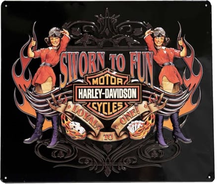 Harley-Davidson Sworn To Fun Babes Metalen Bord - 38 x 33cm