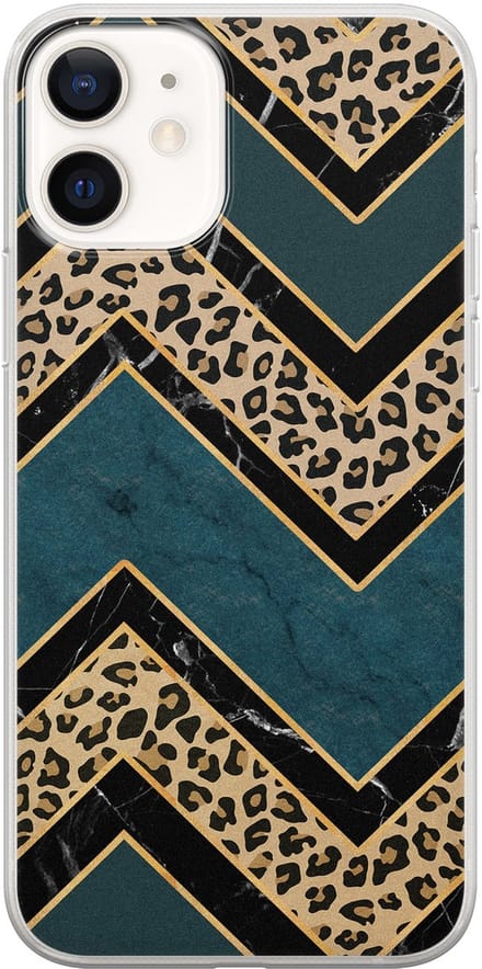 Leuke Telefoonhoesjes - Hoesje geschikt voor iPhone 12 - Luipaard zigzag - Soft case - TPU - Luipaardprint - Multi