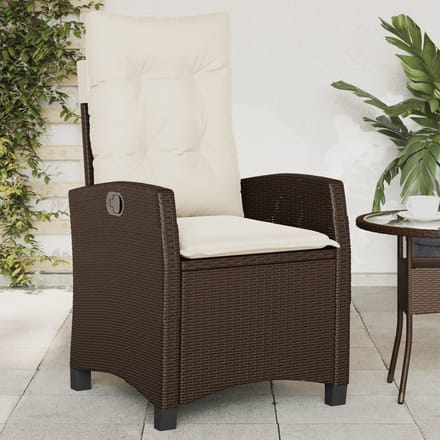vidaXL - Tuinstoel - verstelbaar - met - kussens - poly - rattan - bruin